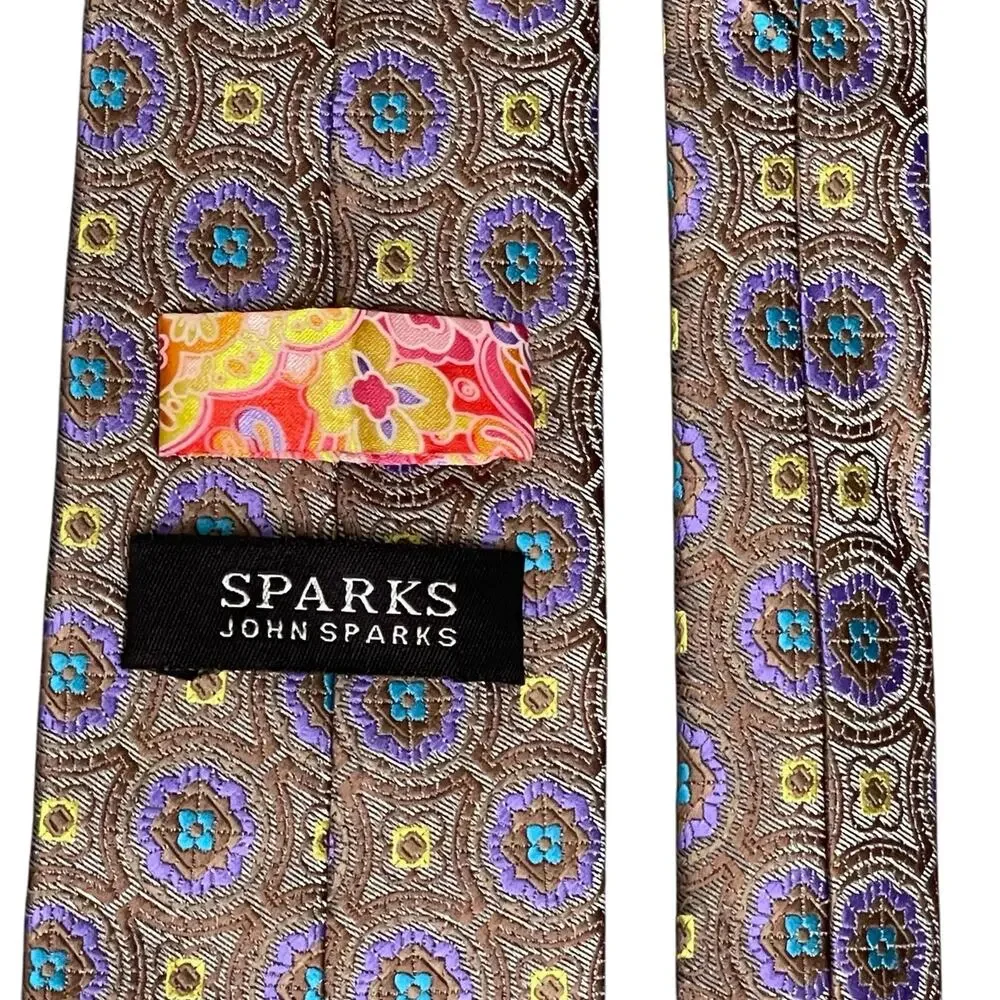 Sparks John Sparks Hand Made Geometric Tie Men's OS Brown Purple Pointed Necktie